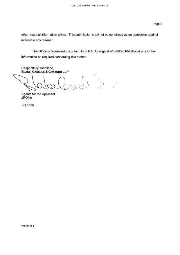 Document de brevet canadien 2594670. Poursuite-Amendment 20111216. Image 2 de 2