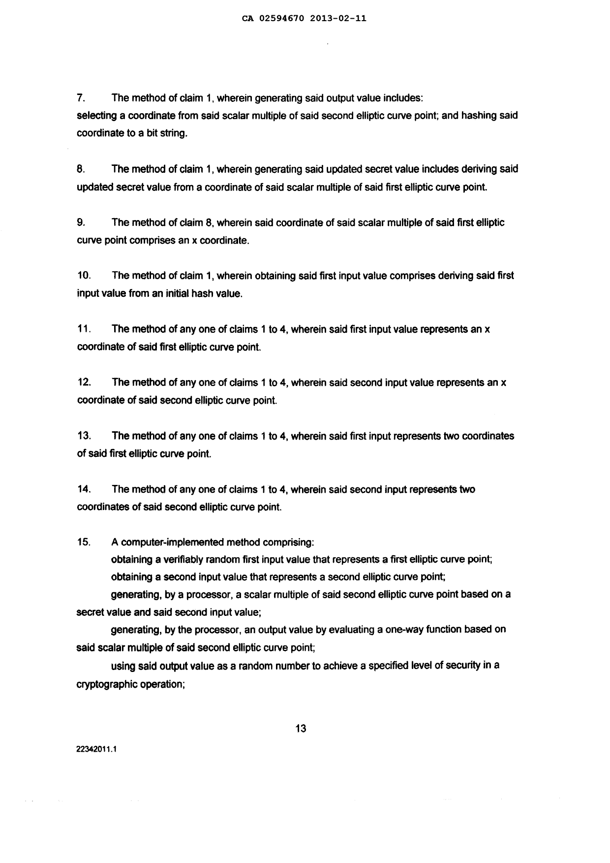 Document de brevet canadien 2594670. Revendications 20121211. Image 2 de 13
