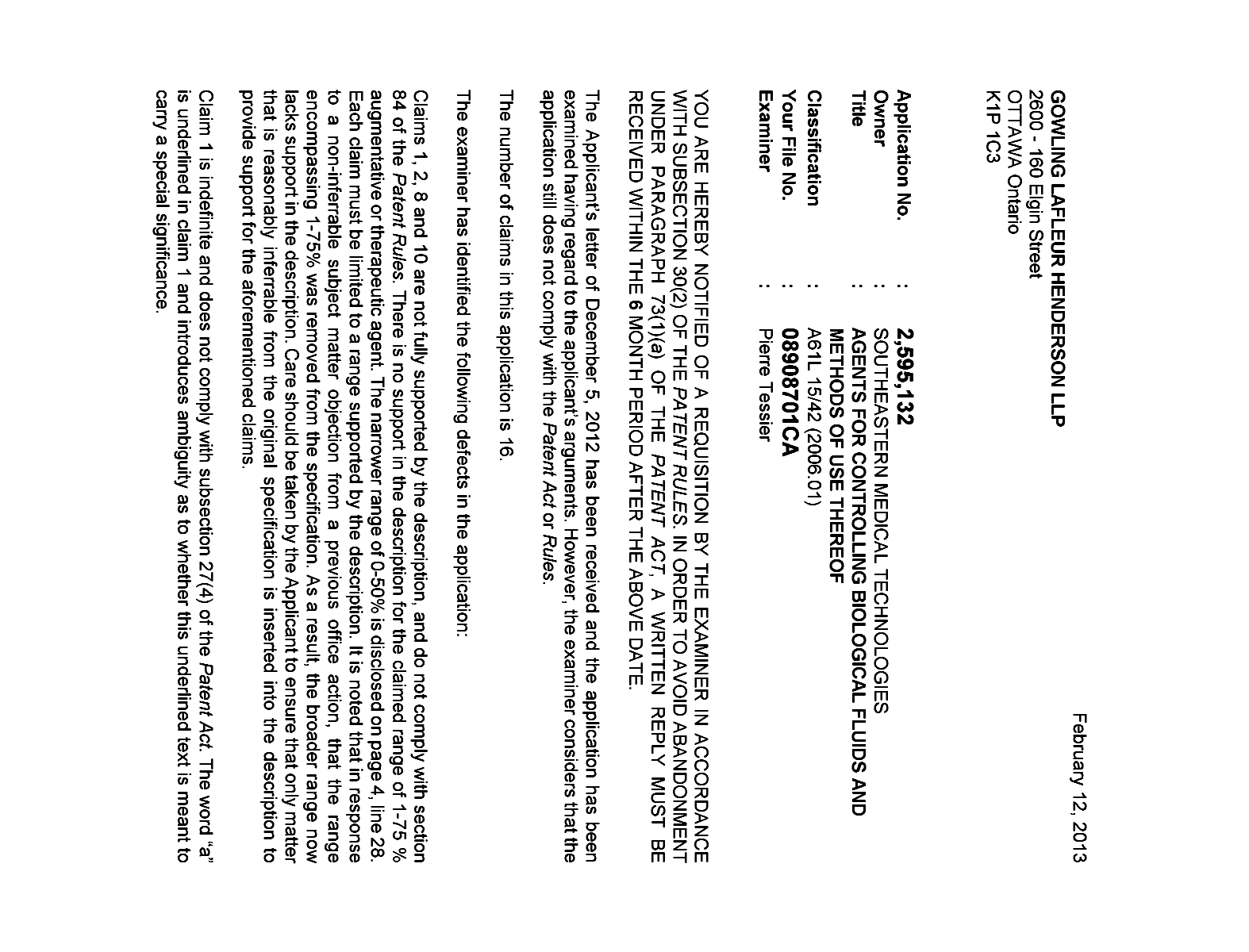 Document de brevet canadien 2595132. Poursuite-Amendment 20121212. Image 1 de 2