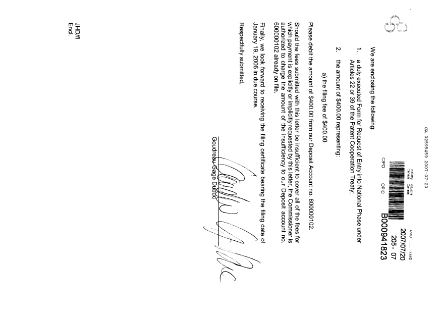 Document de brevet canadien 2595459. Cession 20061220. Image 2 de 4