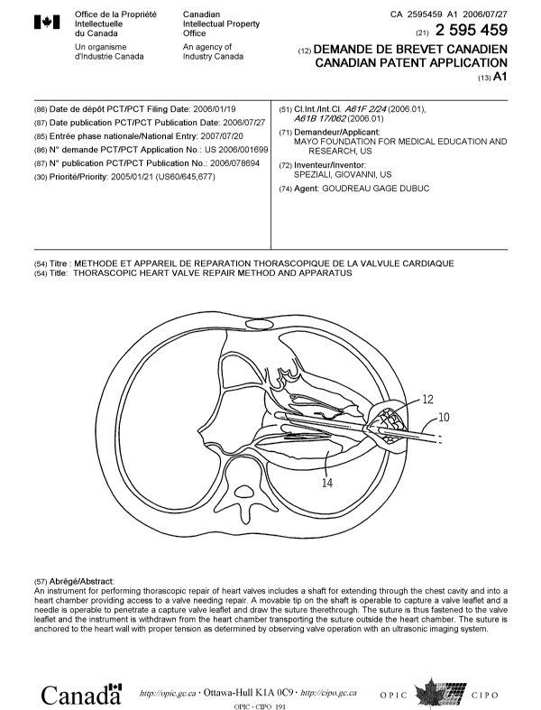 Document de brevet canadien 2595459. Page couverture 20071016. Image 1 de 1