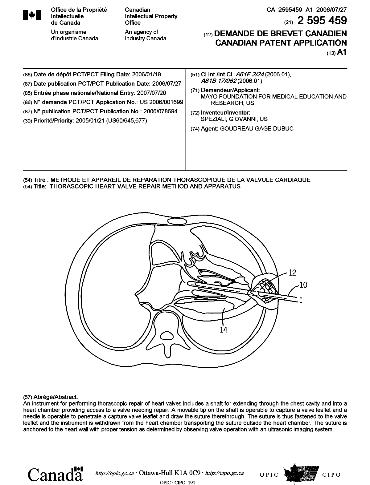Canadian Patent Document 2595459. Cover Page 20071016. Image 1 of 1