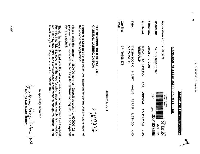 Canadian Patent Document 2595459. Prosecution-Amendment 20110104. Image 1 of 1