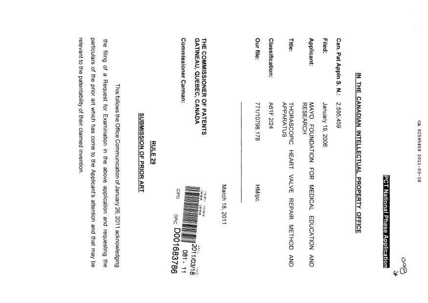Canadian Patent Document 2595459. Prosecution-Amendment 20110318. Image 1 of 2