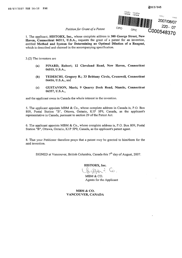 Document de brevet canadien 2596204. Cession 20070807. Image 2 de 3