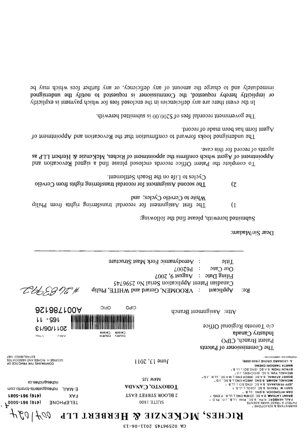 Canadian Patent Document 2596745. Assignment 20110613. Image 1 of 6