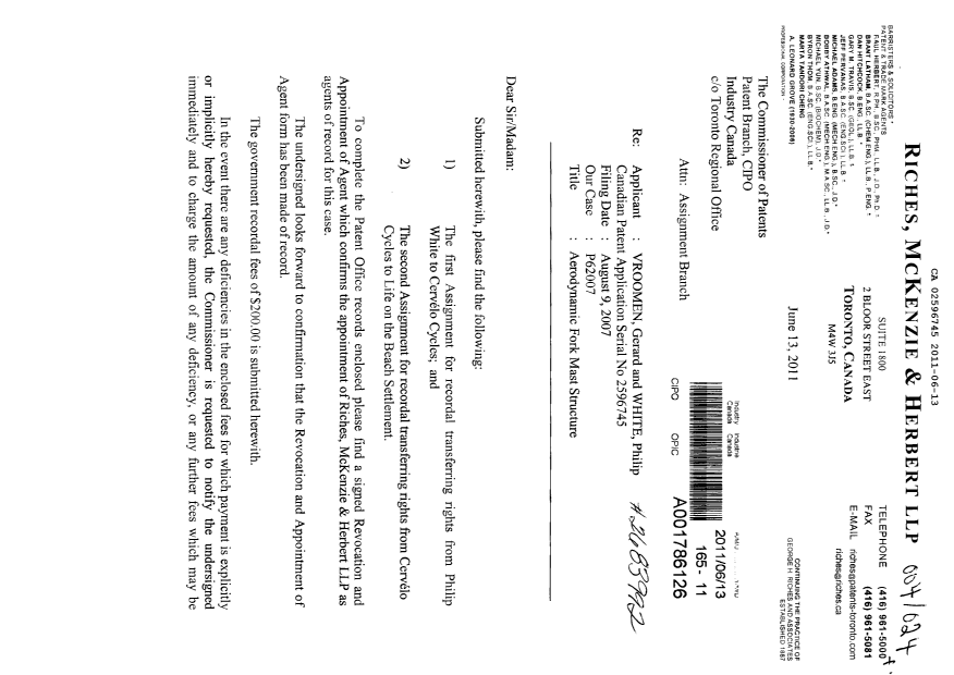 Document de brevet canadien 2596745. Cession 20110613. Image 1 de 6