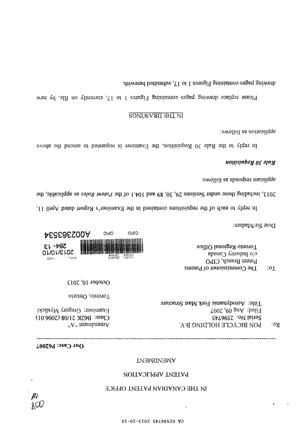 Canadian Patent Document 2596745. Prosecution-Amendment 20131010. Image 1 of 16