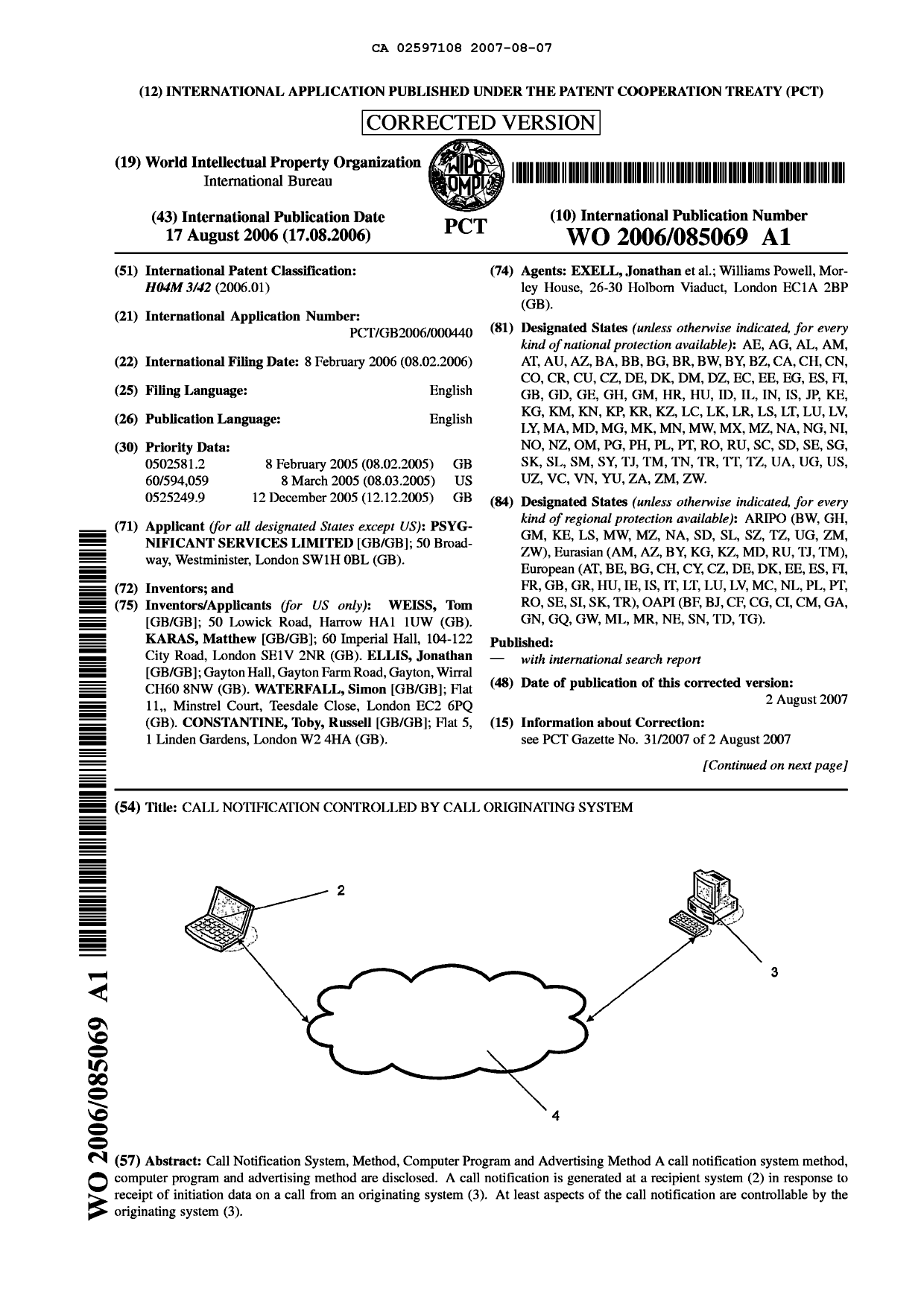 Document de brevet canadien 2597108. Abrégé 20070807. Image 1 de 2