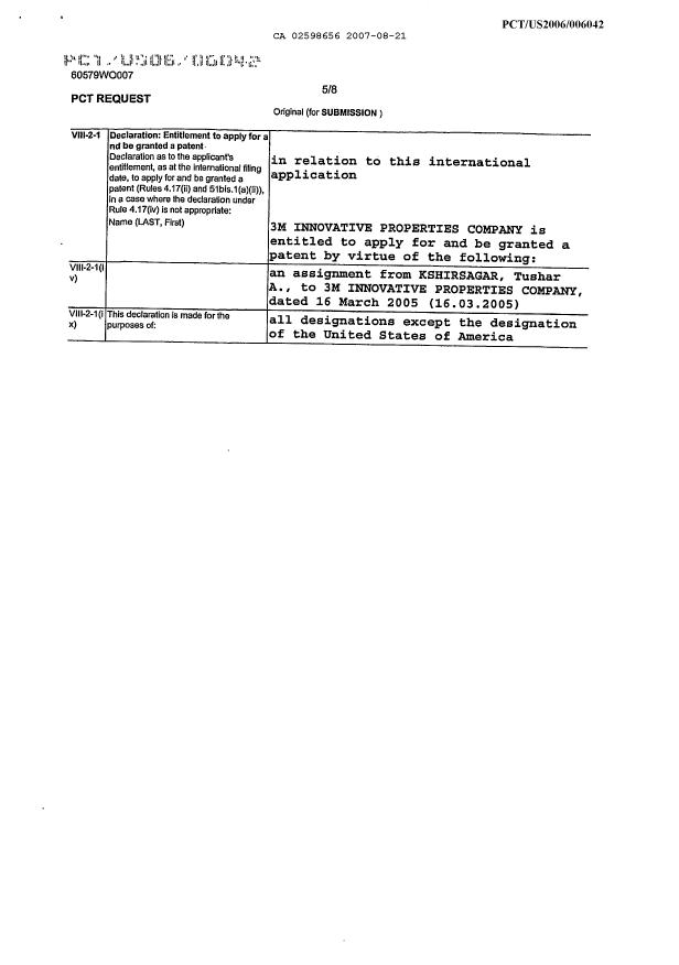 Canadian Patent Document 2598656. PCT 20070821. Image 2 of 3