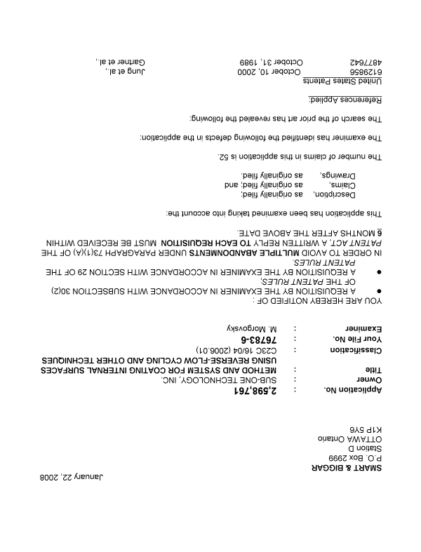 Canadian Patent Document 2598761. Prosecution-Amendment 20080122. Image 1 of 5