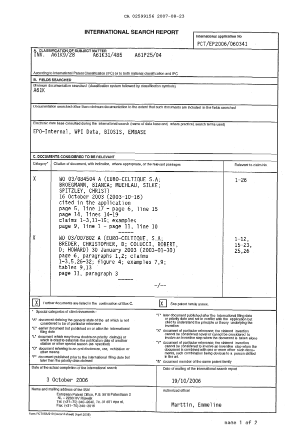 Document de brevet canadien 2599156. PCT 20070823. Image 2 de 4