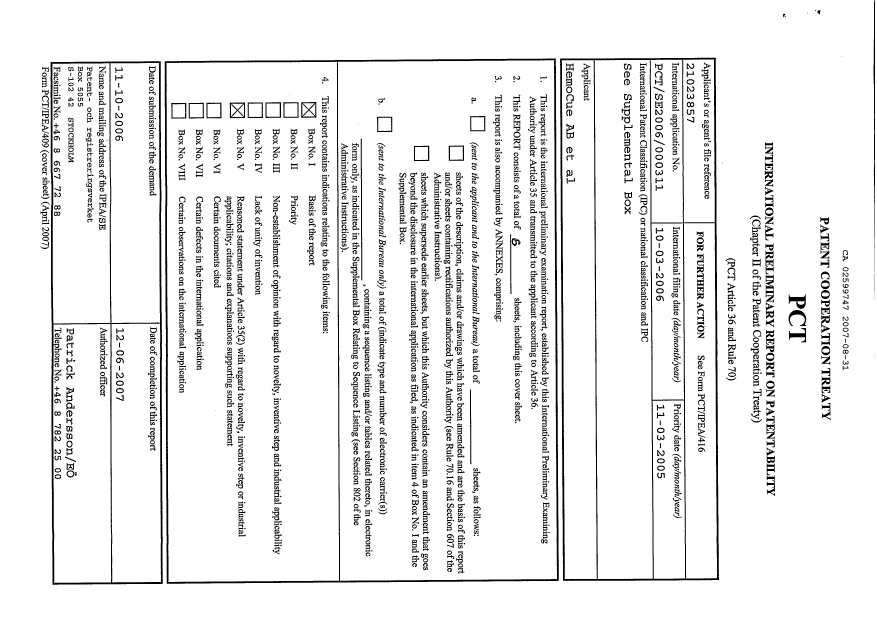 Document de brevet canadien 2599747. PCT 20070831. Image 1 de 6
