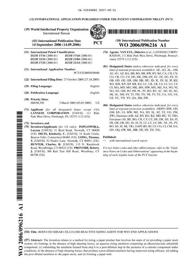 Document de brevet canadien 2599882. Abrégé 20070831. Image 1 de 1