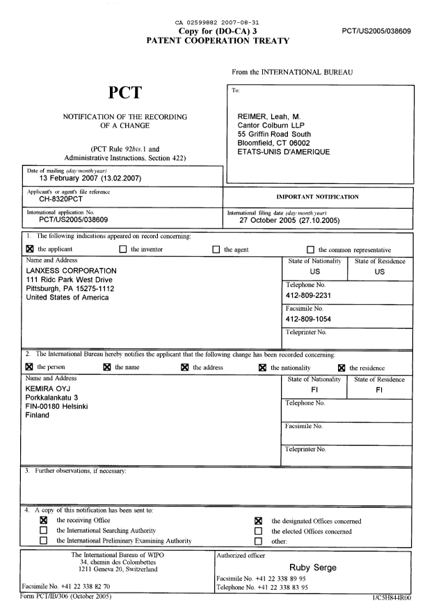 Document de brevet canadien 2599882. PCT 20070831. Image 1 de 9