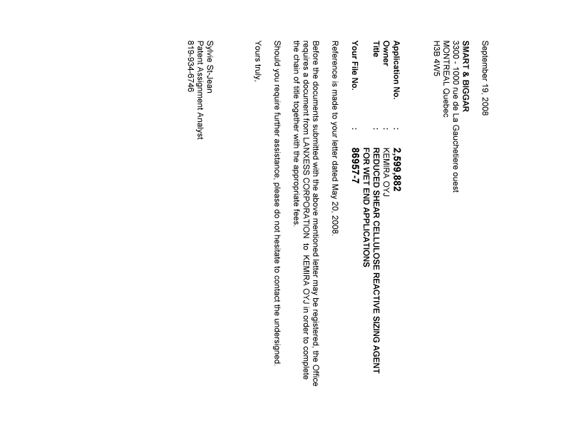 Canadian Patent Document 2599882. Correspondence 20080919. Image 1 of 1