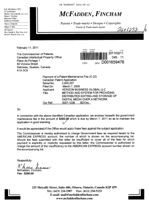 Document de brevet canadien 2600207. Taxes 20110211. Image 1 de 1
