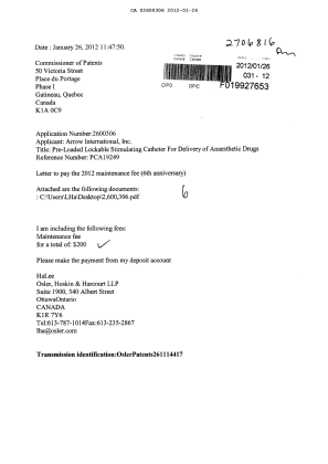 Document de brevet canadien 2600306. Taxes 20120126. Image 1 de 2
