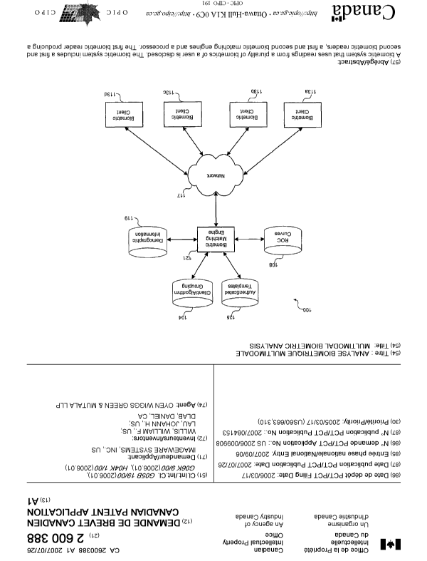 Document de brevet canadien 2600388. Page couverture 20061223. Image 1 de 2