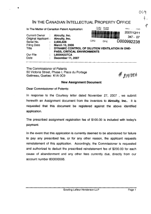 Document de brevet canadien 2600526. Cession 20071211. Image 1 de 5