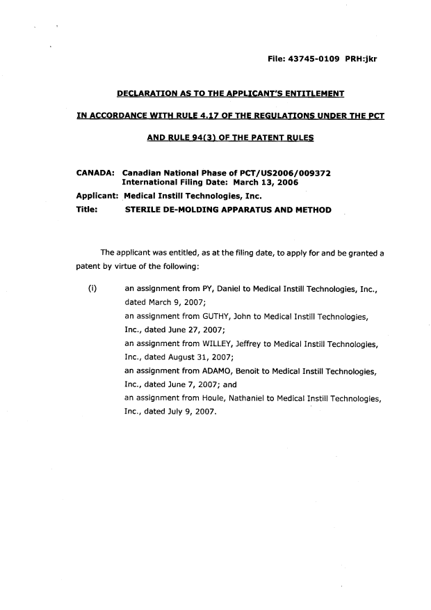Document de brevet canadien 2600828. Correspondance 20071114. Image 2 de 2