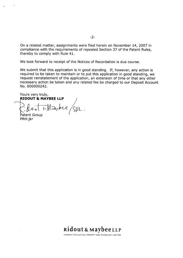 Canadian Patent Document 2600828. Correspondence 20071123. Image 2 of 6