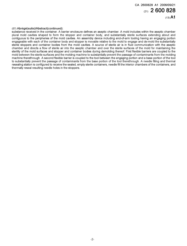 Document de brevet canadien 2600828. Page couverture 20071127. Image 2 de 2