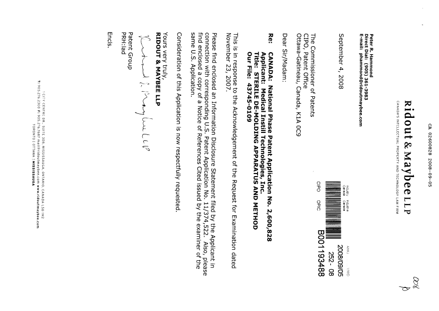 Document de brevet canadien 2600828. Poursuite-Amendment 20080905. Image 1 de 1