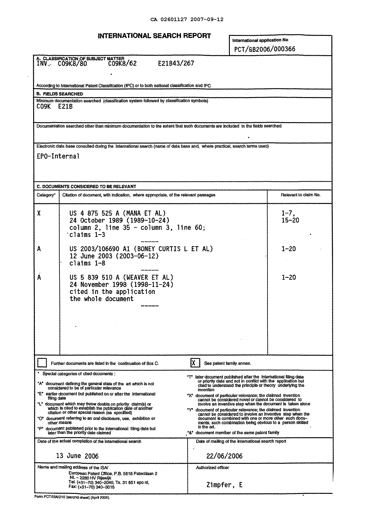Document de brevet canadien 2601127. PCT 20070912. Image 1 de 2