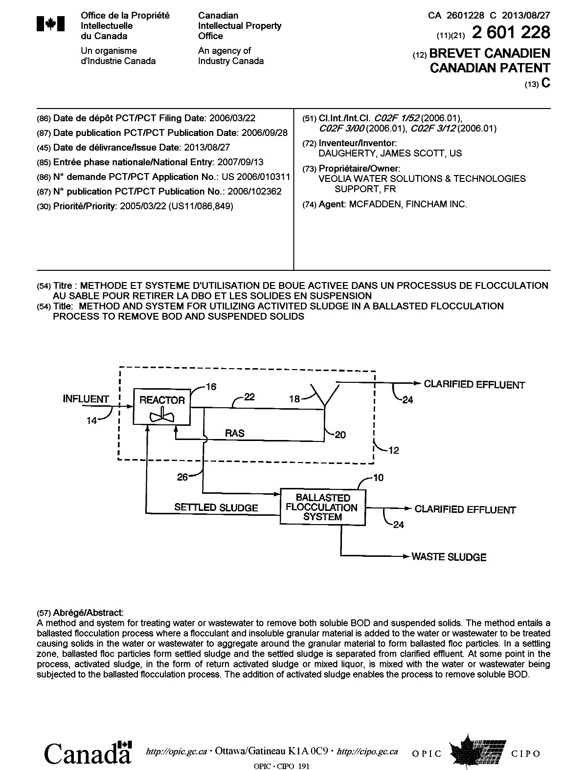 Canadian Patent Document 2601228. Cover Page 20130730. Image 1 of 1