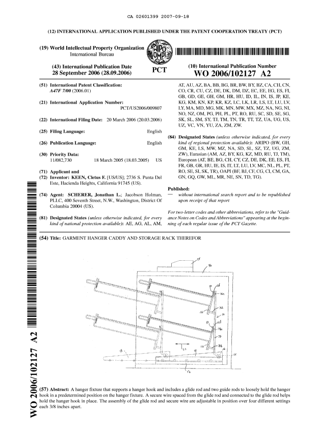 Canadian Patent Document 2601399. PCT 20070918. Image 1 of 1