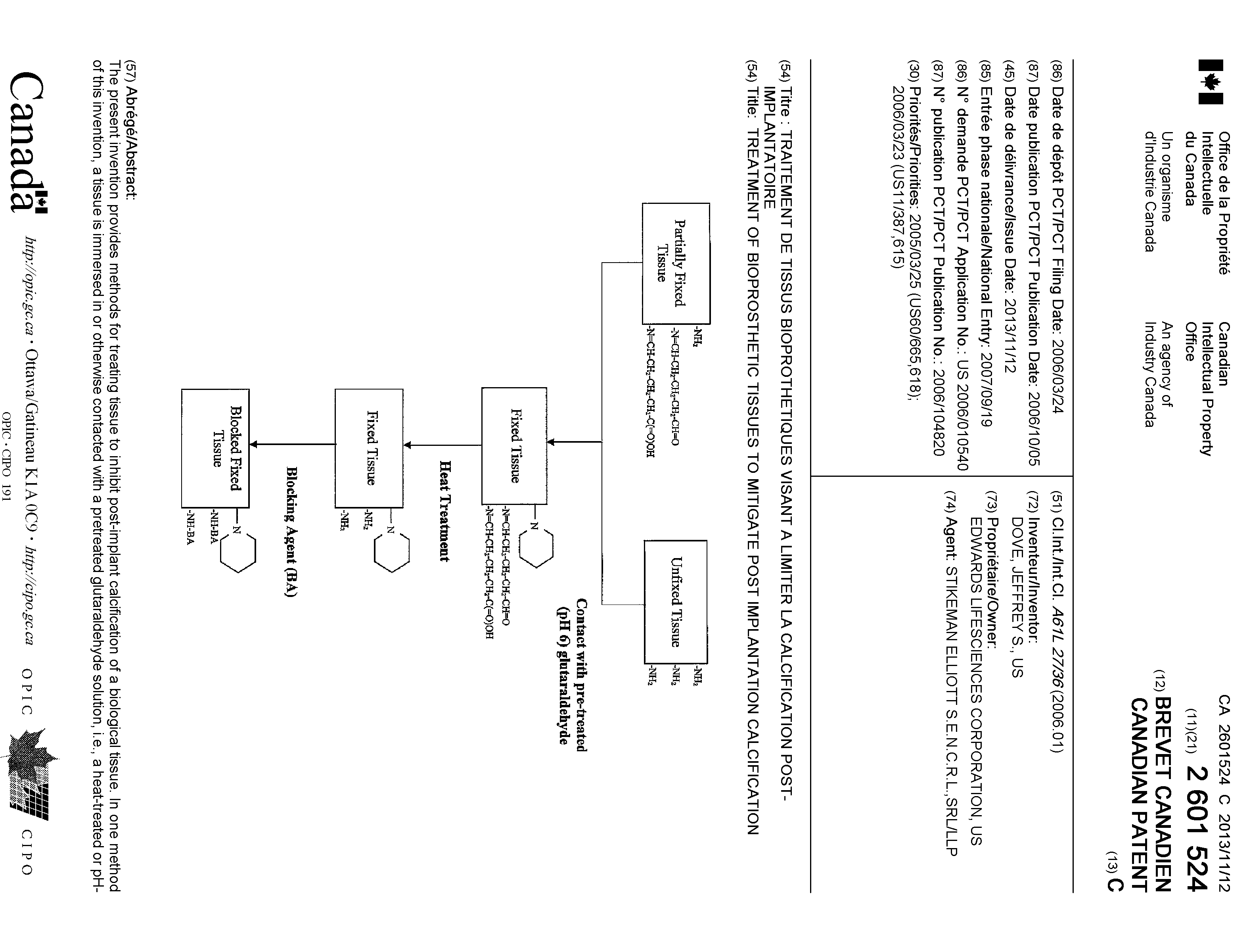 Canadian Patent Document 2601524. Cover Page 20121210. Image 1 of 2