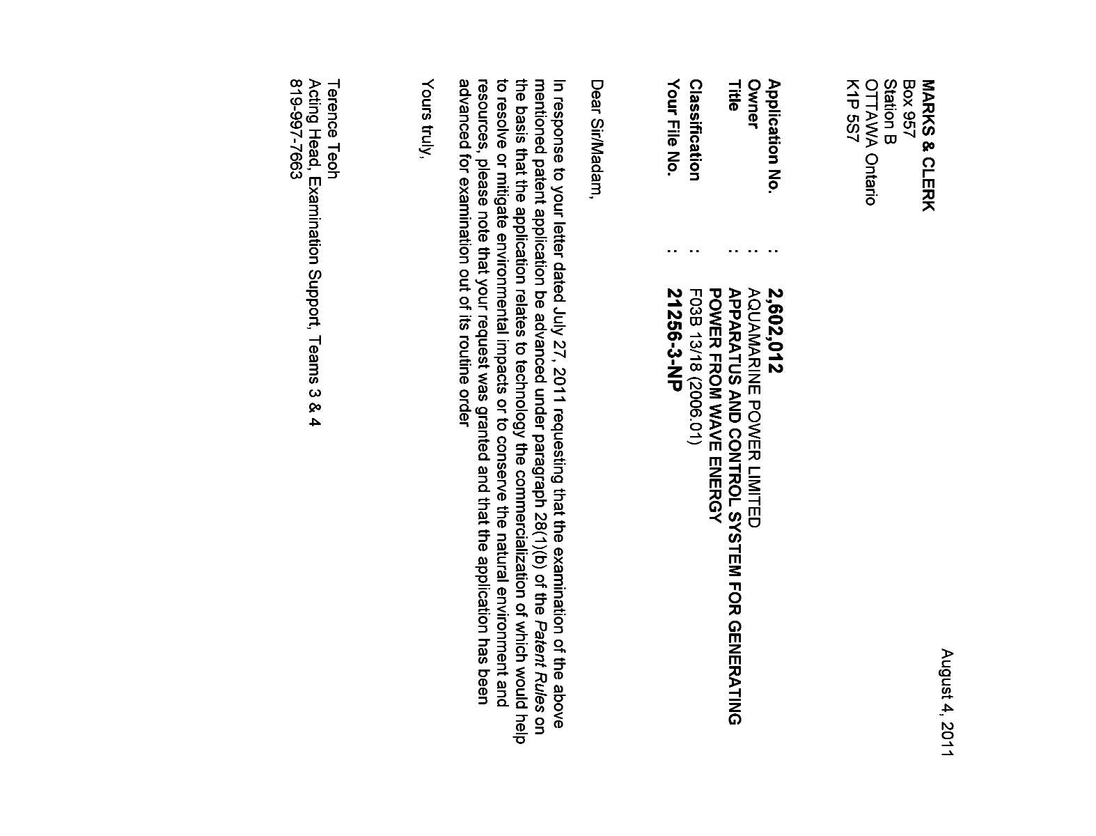Canadian Patent Document 2602012. Prosecution-Amendment 20101204. Image 1 of 1