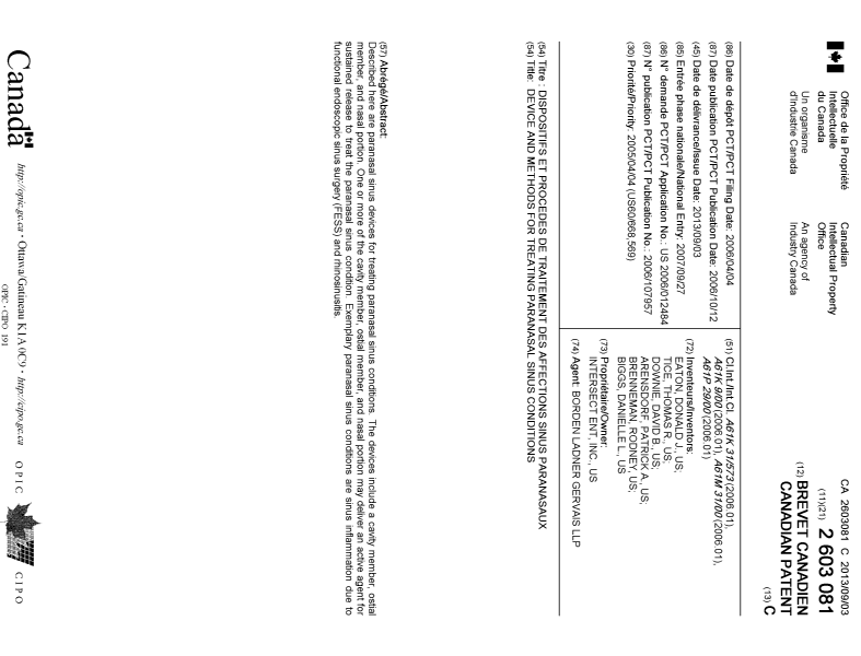 Document de brevet canadien 2603081. Page couverture 20130807. Image 1 de 1