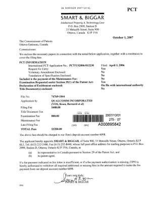 Document de brevet canadien 2603229. Cession 20071001. Image 1 de 5