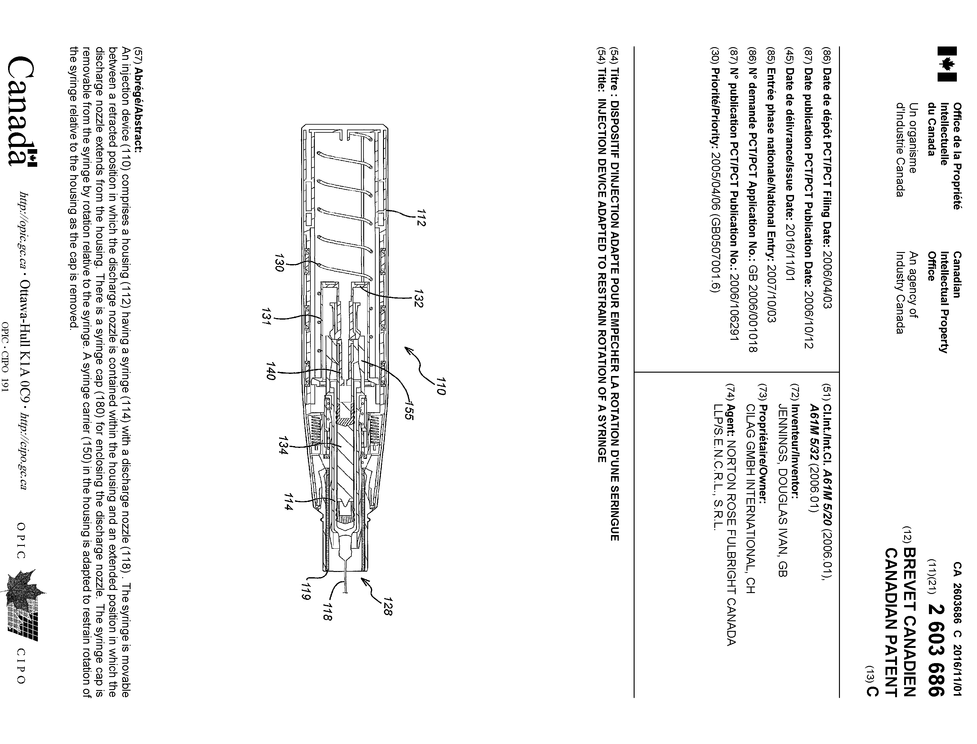 Canadian Patent Document 2603686. Cover Page 20151211. Image 1 of 1