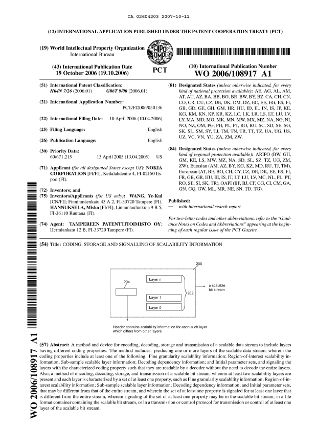 Document de brevet canadien 2604203. Abrégé 20071011. Image 1 de 1