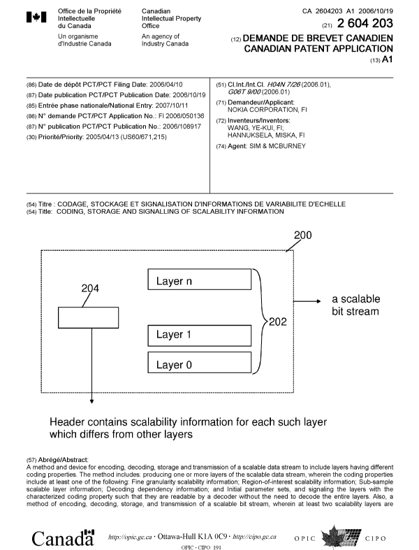 Document de brevet canadien 2604203. Page couverture 20080108. Image 1 de 2