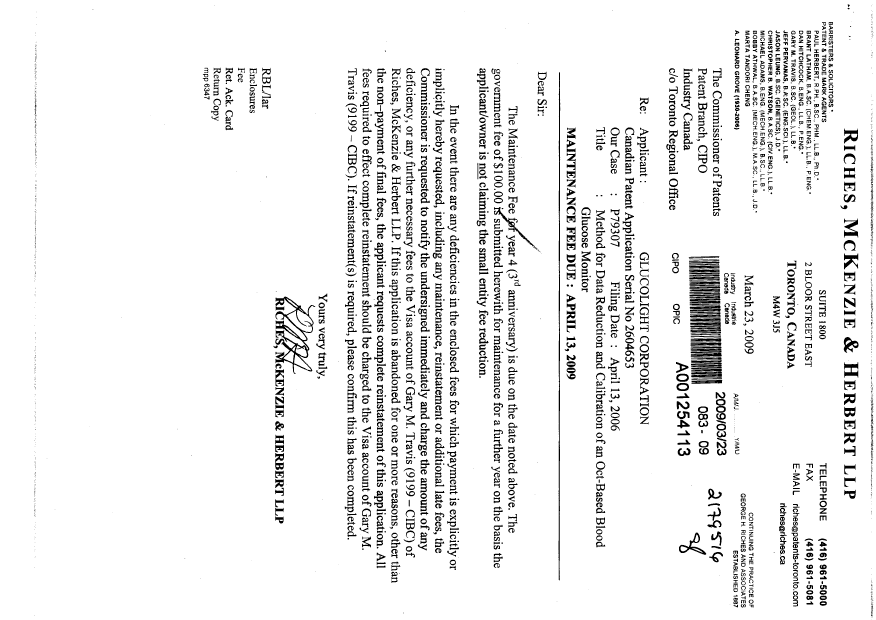 Canadian Patent Document 2604653. Fees 20090323. Image 1 of 1