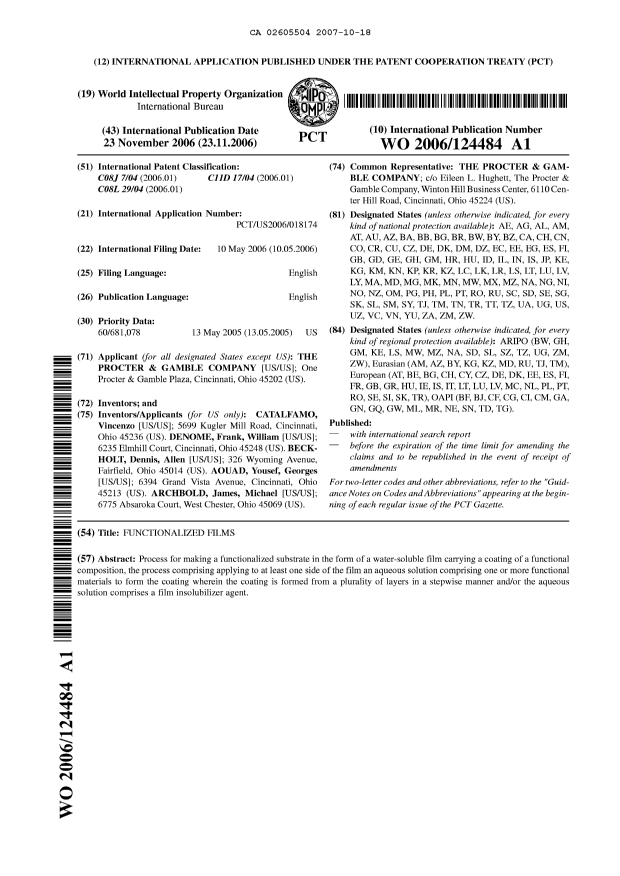 Document de brevet canadien 2605504. Abrégé 20071018. Image 1 de 1
