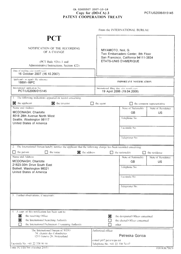 Document de brevet canadien 2605507. PCT 20061218. Image 1 de 4