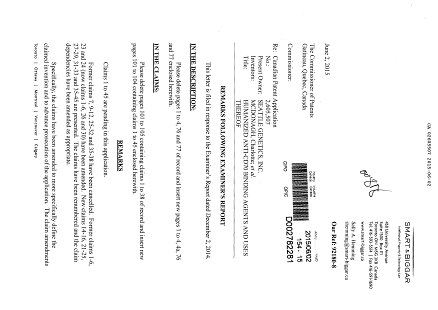 Canadian Patent Document 2605507. Prosecution-Amendment 20141202. Image 1 of 17
