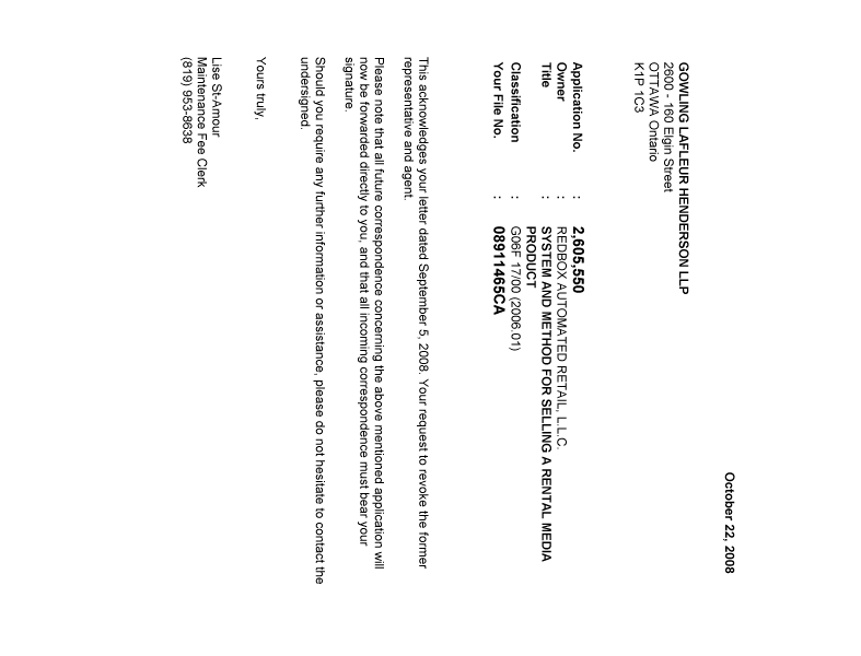 Canadian Patent Document 2605550. Correspondence 20071222. Image 1 of 1