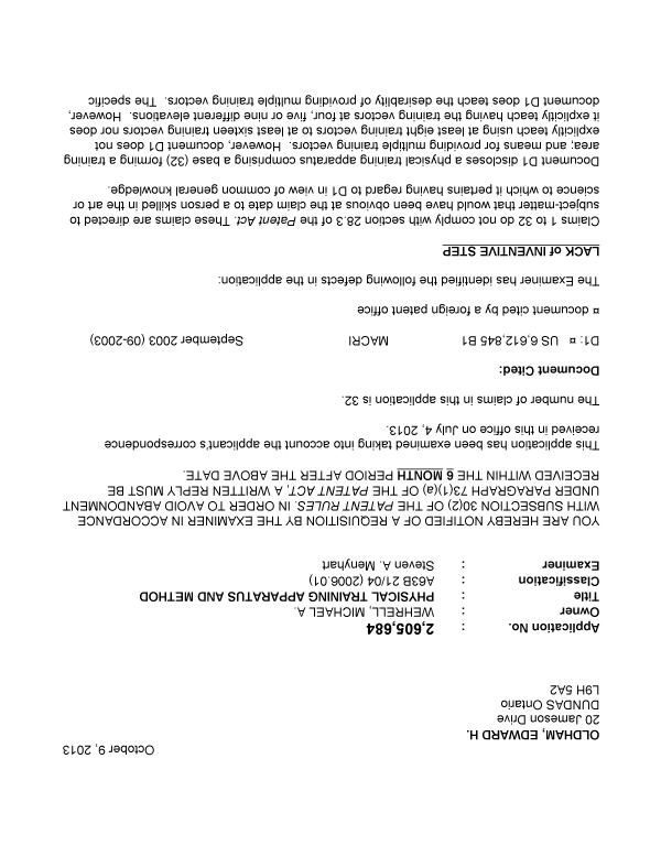 Canadian Patent Document 2605684. Prosecution-Amendment 20131009. Image 1 of 3