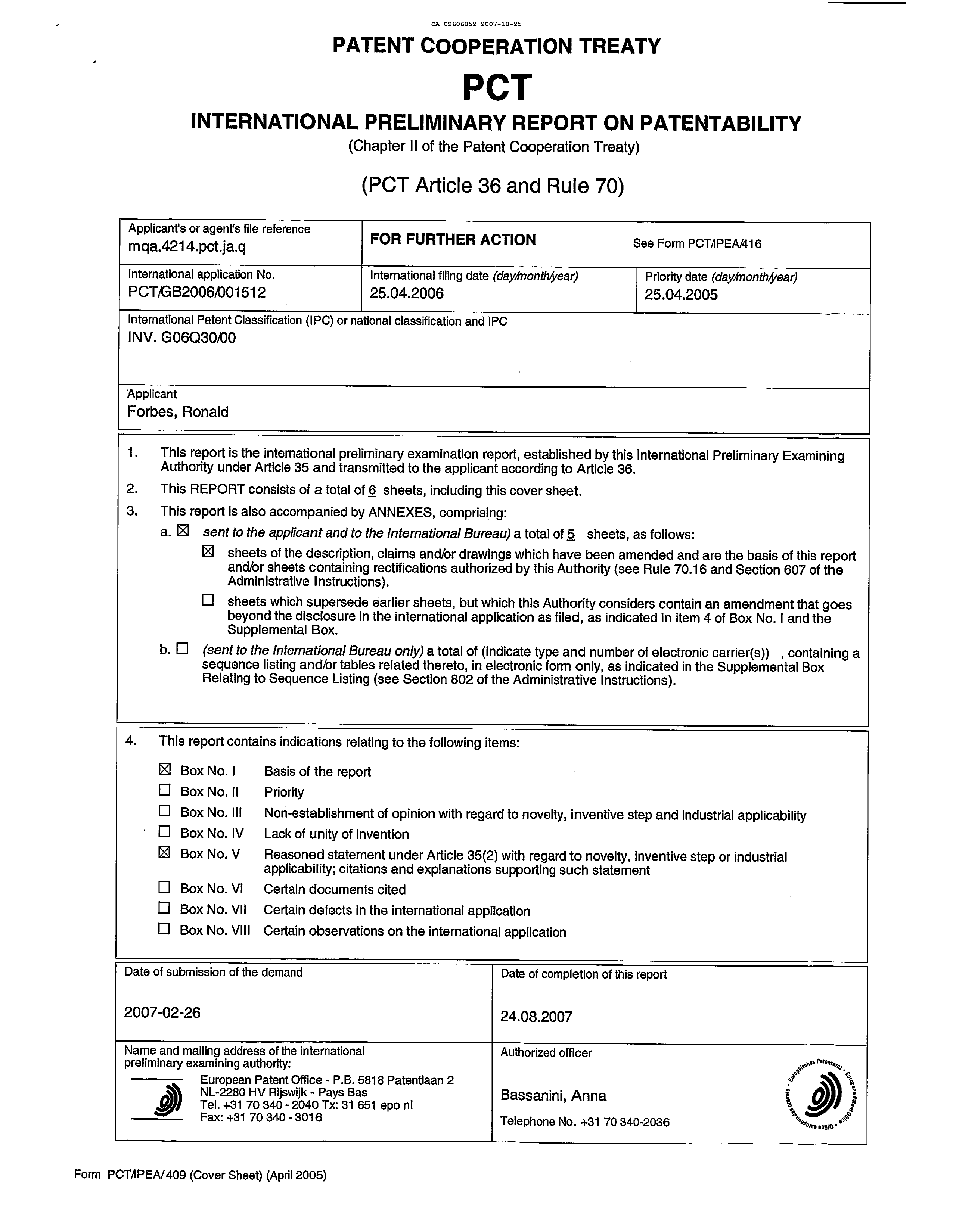 Document de brevet canadien 2606052. PCT 20061225. Image 1 de 11