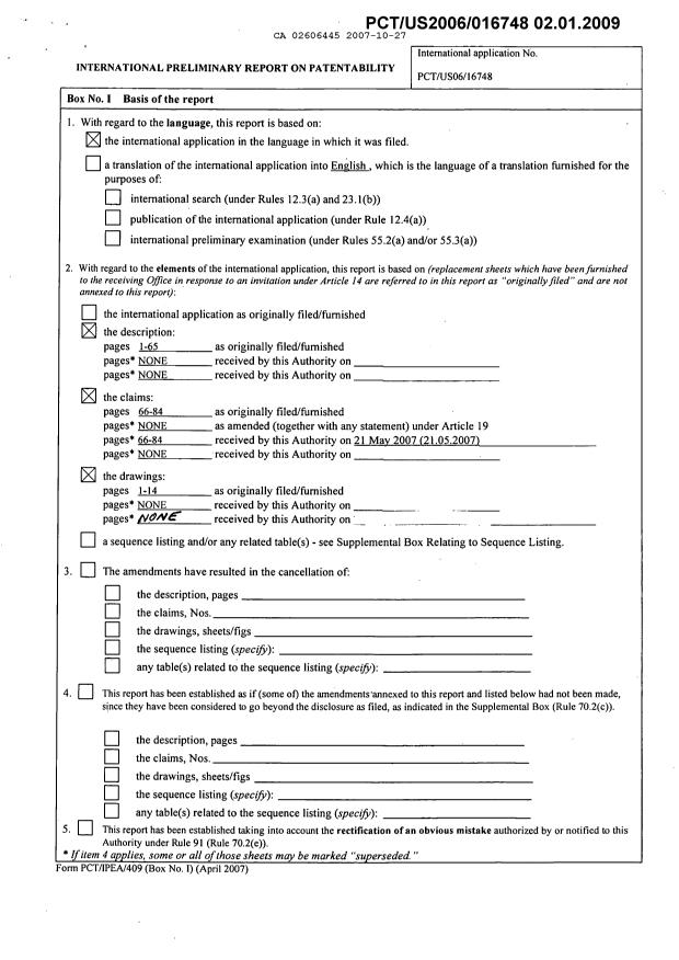 Document de brevet canadien 2606445. PCT 20071027. Image 2 de 25