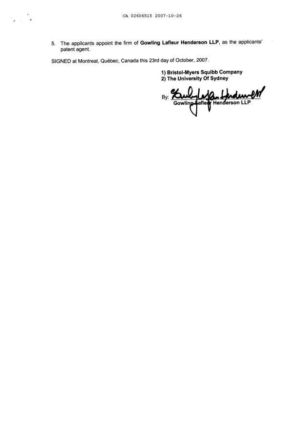 Document de brevet canadien 2606515. Cession 20071026. Image 3 de 3