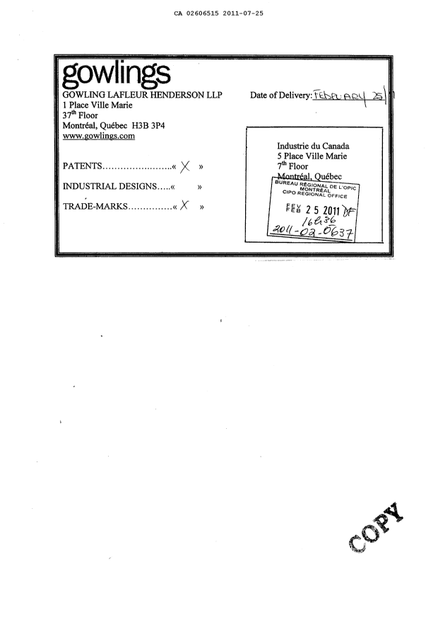 Document de brevet canadien 2606515. Poursuite-Amendment 20110725. Image 5 de 5