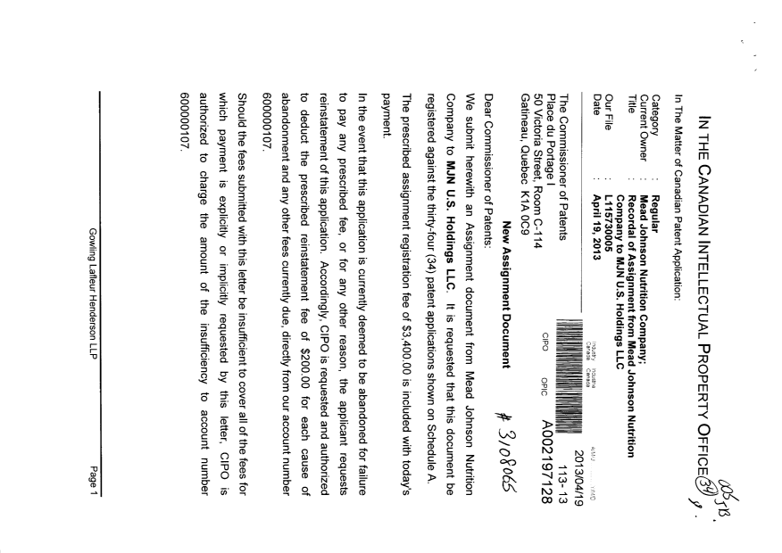 Document de brevet canadien 2606515. Cession 20130419. Image 1 de 4