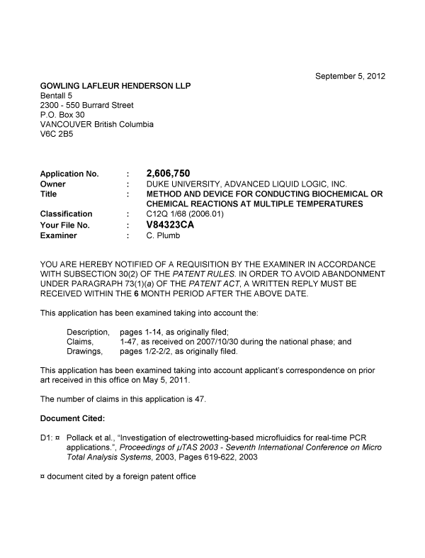 Document de brevet canadien 2606750. Poursuite-Amendment 20120905. Image 1 de 3